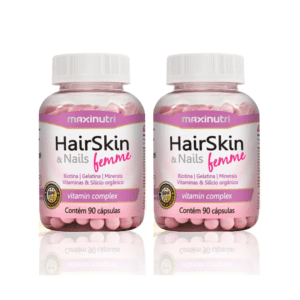Imagem dupla do produto KairSkin Femme para cabelos bonitos, unhas fortes e pele maravilhosa.