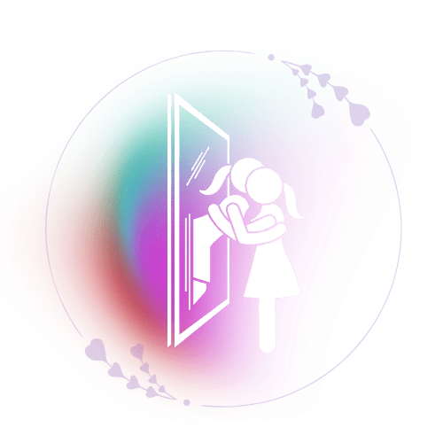 Caricatura de mulher abraçando a si mesma no espelho