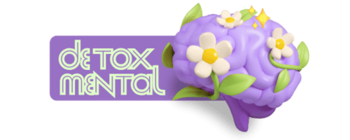 LOGO DETOX MENTAL - Cérebro roxo florida com tarja a esquerda escrito detox mental