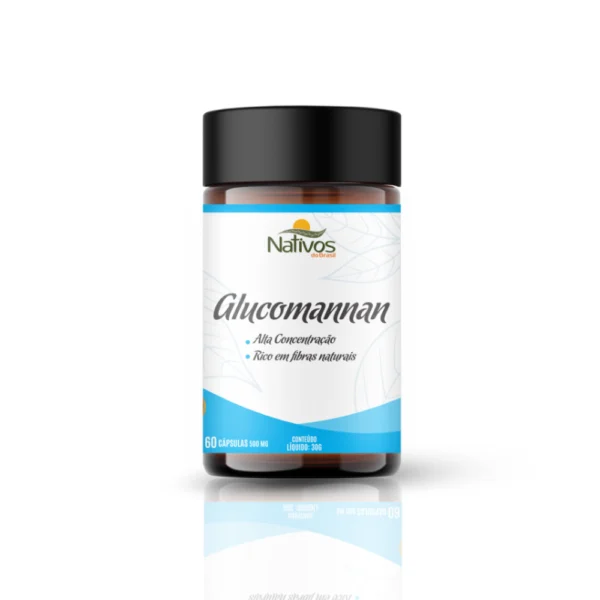 Frasco do suplemento Glucomannan Objetivo Magra com 60 cápsulas de 500mg, posicionado para destacar sua proposta de saciedade natural e emagrecimento saudável.