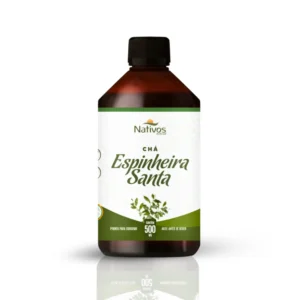 Frasco de Espinheira Santa em versão líquida sobre fundo branco, suplemento natural para apoio digestivo.