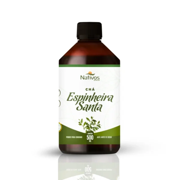 Frasco de Espinheira Santa em versão líquida sobre fundo branco, suplemento natural para apoio digestivo.