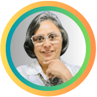 Foto de Iraneide Santos CEO da Objetivo Magra dentro de um cículo estilo stories com bordas nas cores verde e laranja da Objetivo Magra